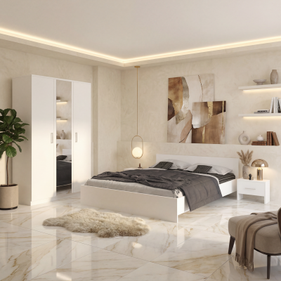 Dormitor ZOE Alb Sifonier cu Oglinda si Pat cu 2 Noptiere