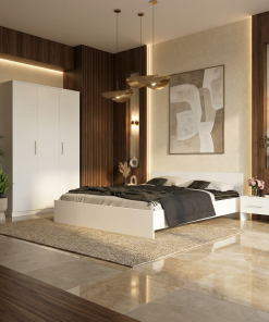 Dormitor Zoe Alb Sifonier si pat cu 2 noptiere