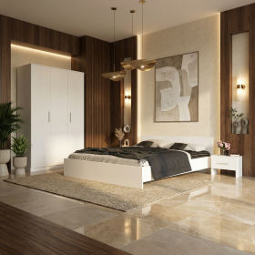 Dormitor Zoe Alb  Sifonier si pat cu 2 noptiere