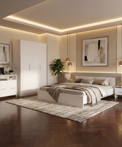 Dormitor Zoe Alb cu Comoda Dressing si doua noptiere