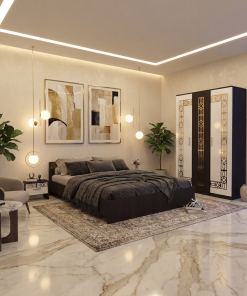 Dormitor Zoe Gold Wenge Dulap si Pat cu 2 Noptiere