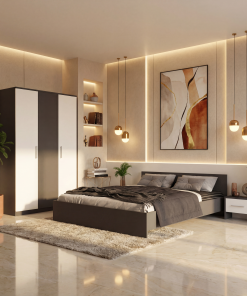 Dormitor Zoe Gri Sifonier si pat cu 2 noptiere