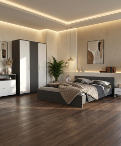 Dormitor Zoe Gri cu Comoda Dressing si 2 noptiere