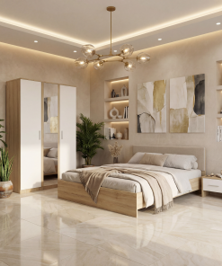 Dormitor Zoe Sonoma Sifonier cu Oglinda si Pat cu 2 Noptiere