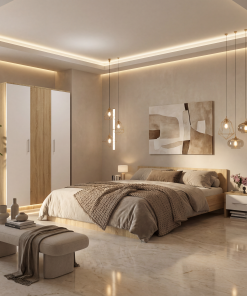 Dormitor Zoe Sonoma Sifonier si pat cu 2 noptiere