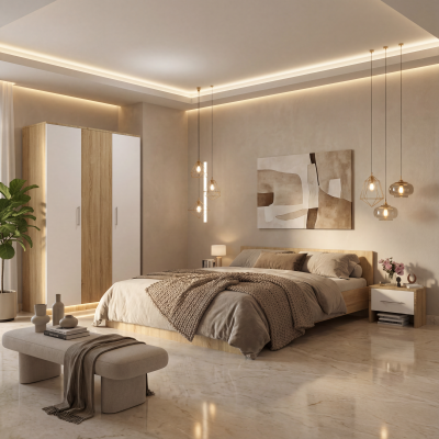 Dormitor Zoe Sonoma Sifonier si pat cu 2 noptiere