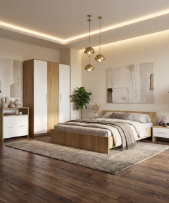 Dormitor Zoe Sonoma cu Comoda Dressing si 2 noptiere