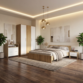 Dormitor Zoe Sonoma cu Comoda Dressing si 2 noptiere