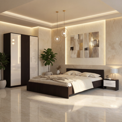 Dormitor Zoe Wenge  Sifonier si pat cu 2 noptiere