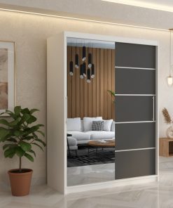 Dresing Delia 150 Alb cu Oglinda si Usi Gri