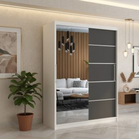 Dresing Delia 150 Alb cu Oglinda si Usi Gri