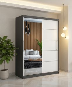 Dresing Delia 150 Gri cu Oglinda si Usi Albe