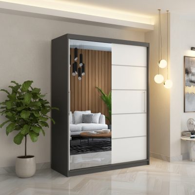 Dresing Delia 150 Gri cu Oglinda si Usi Albe