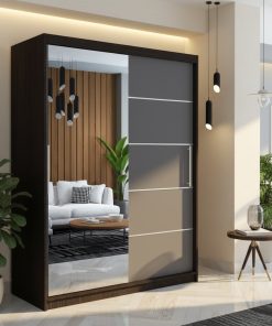 Dresing Delia 150 Wenge cu Oglinda si Usi Gri