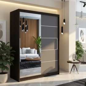 Dresing Delia 150 Wenge cu Oglinda si Usi Gri