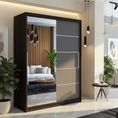 Dresing Delia 150 Wenge cu Oglinda si Usi Gri