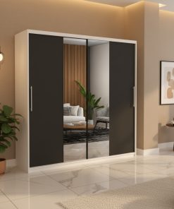 Dresing Delia 200 Alb cu Oglinda si Usi Gri