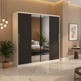 Dresing Delia 200 Alb cu Oglinda si Usi Gri