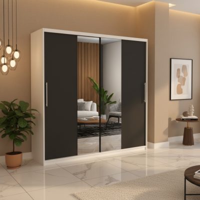 Dresing Delia 200 Alb cu Oglinda si Usi Gri