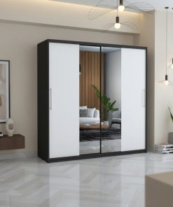 Dresing Delia 200 Gri cu Oglinda si Usi Albe