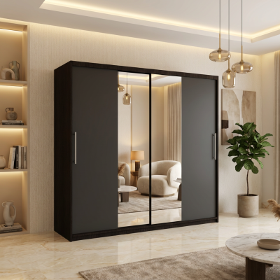 Dresing Delia 200 Wenge cu Oglinda si Usi Gri