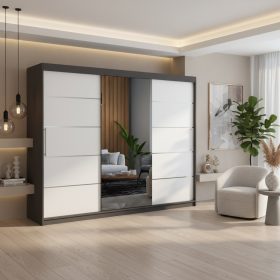 Dresing Delia 250 Gri cu Oglinda si Usi Albe