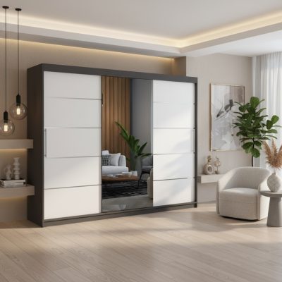 Dresing Delia 250 Gri cu Oglinda si Usi Albe