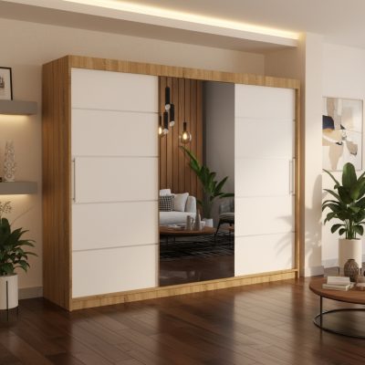 Dresing Delia 250 Sonoma cu Oglinda si Usi Albe