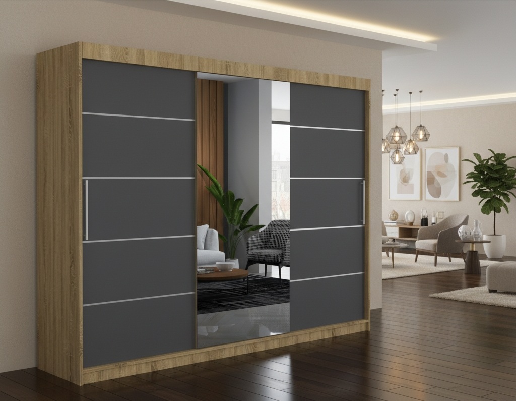 Dresing Delia 250 Sonoma cu Oglinda si Usi Gri