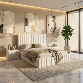 Pat Adela Alb Catifea Premium Cu Noptiere Tapitate