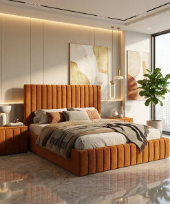 Pat Adela Caramiziu Catifea Premium Cu Noptiere Tapitate