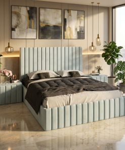 Pat Adela Lemon Catifea Premium Cu Noptiere Tapitate