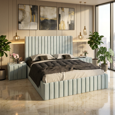 Pat Adela Lemon Catifea Premium Cu Noptiere Tapitate