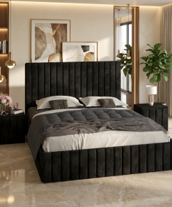 Pat Adela Negru Catifea Premium Cu Noptiere Tapitate