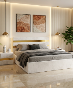 Pat Tapitat Adria Alb Cu Noptiere Tapitate