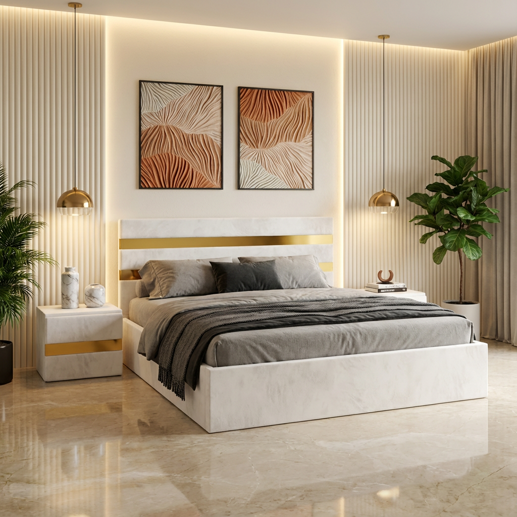 Pat Tapitat Adria Alb Cu Noptiere Tapitate