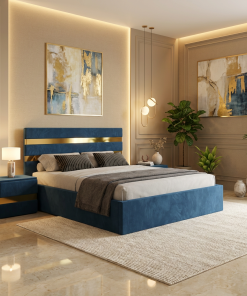 Pat Tapitat Adria Albastru Cu Noptiere Tapitate