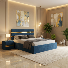 Pat Tapitat Adria Albastru Cu Noptiere Tapitate