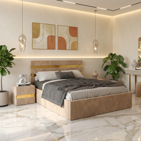 Pat Tapitat Adria Crem Cu Noptiere Tapitate