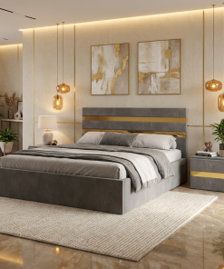 Pat Tapitat Adria Gri Cu Noptiere Tapitate