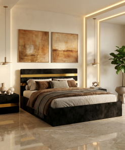 Pat Tapitat Adria Negru Cu Noptiere Tapitate