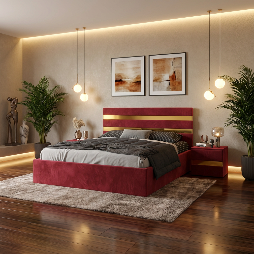 Pat Tapitat Adria Visiniu Cu Noptiere Tapitate