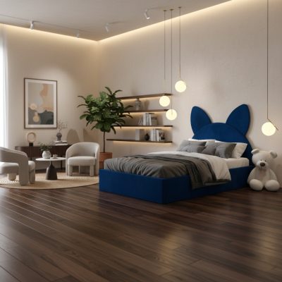 Pat Tapitat Amira Albastru cu Catifea Premium