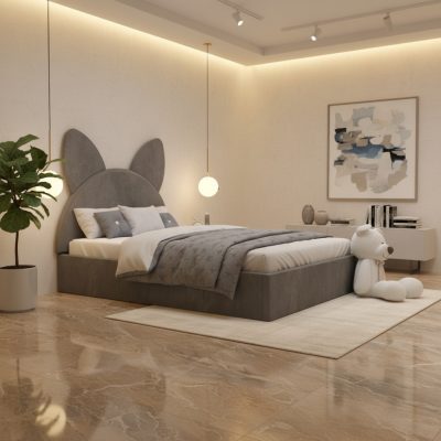 Pat Tapitat Amira Gri cu Catifea Premium