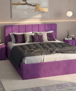 Pat Tapitat Aura Mov Catifea Premium cu Noptiere Tapitate