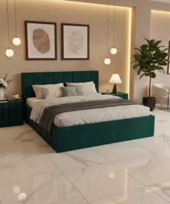 Pat Tapitat Aura Verde Catifea Premium cu Noptiere Tapitate