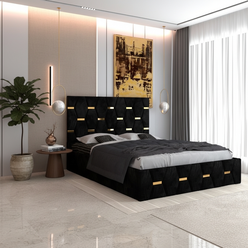 Pat Tapitat Bia Negru Catifea Premium