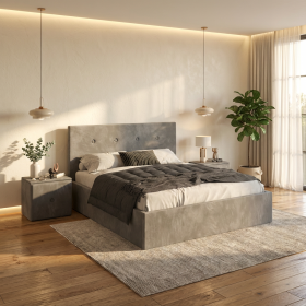 Pat Tapitat Elys Gri Catifea Premium Cu Noptiere Tapitate