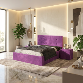 Pat Tapitat Elys Mov Catifea Premium Cu Noptiere Tapitate