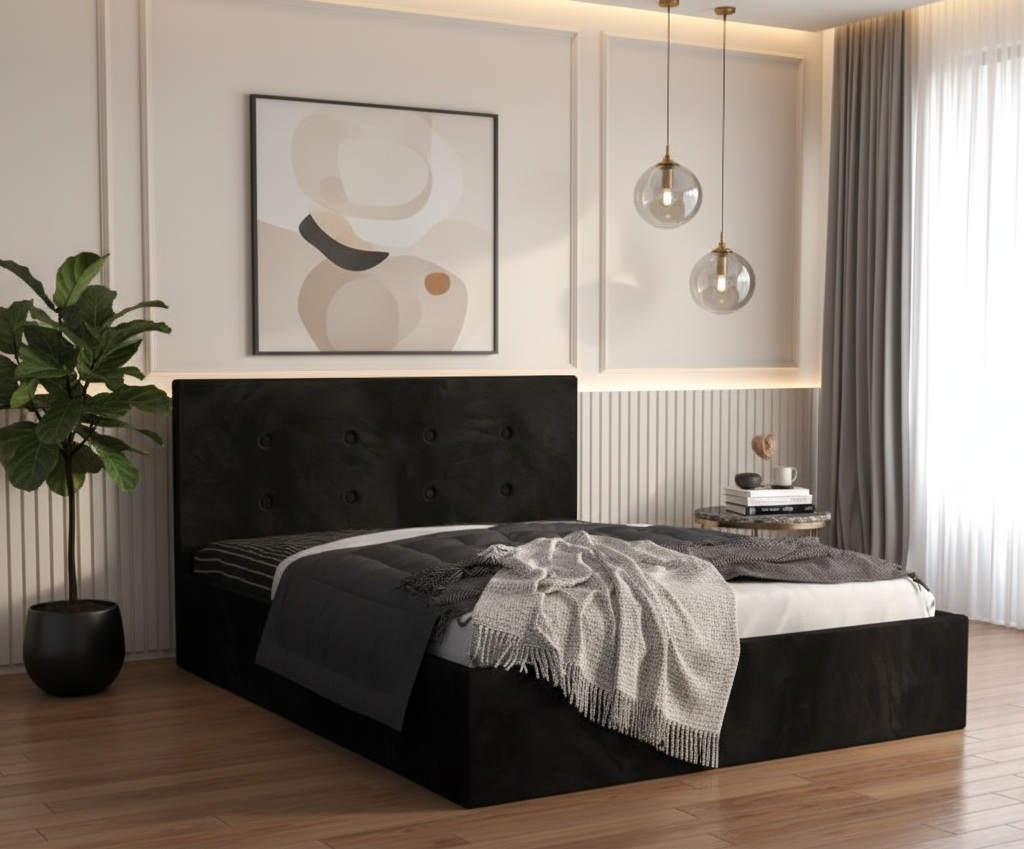 Pat Tapitat Elys Negru Catifea Premium